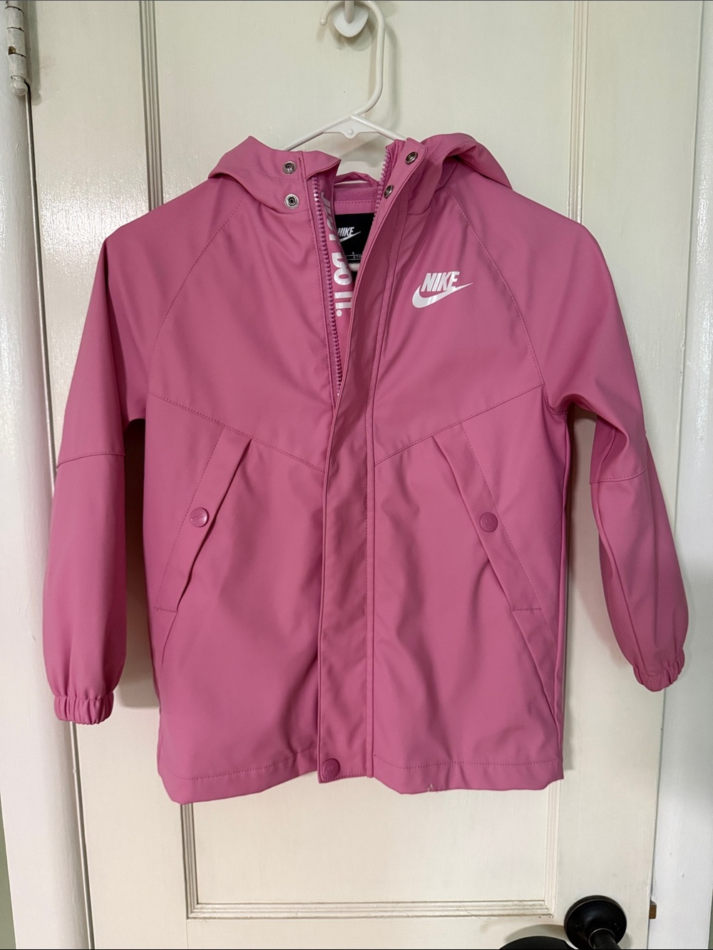 Nike Kids Pink Hooded Raincoat with White Logo